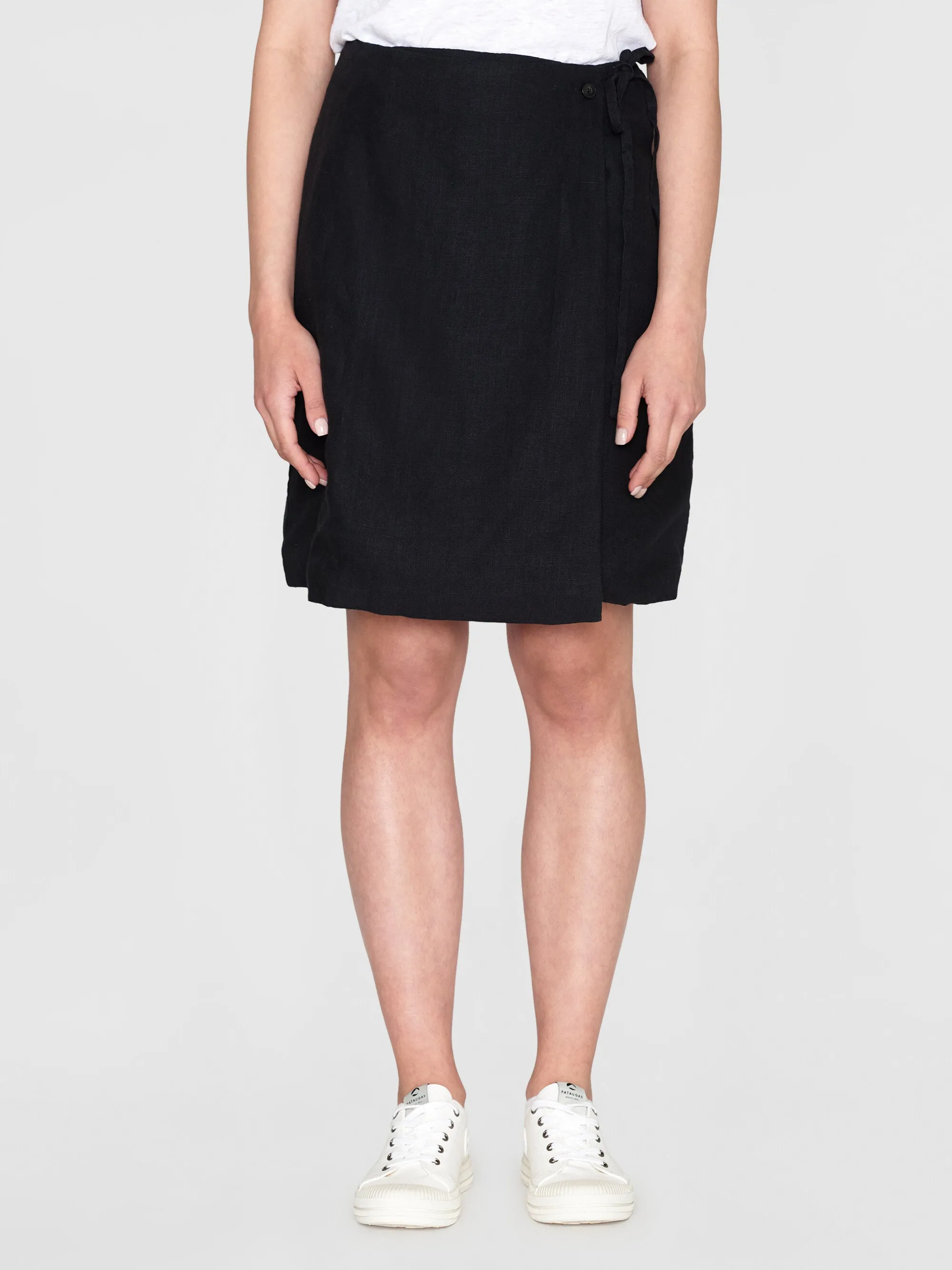 Natural linen wrap skirt - Black Jet