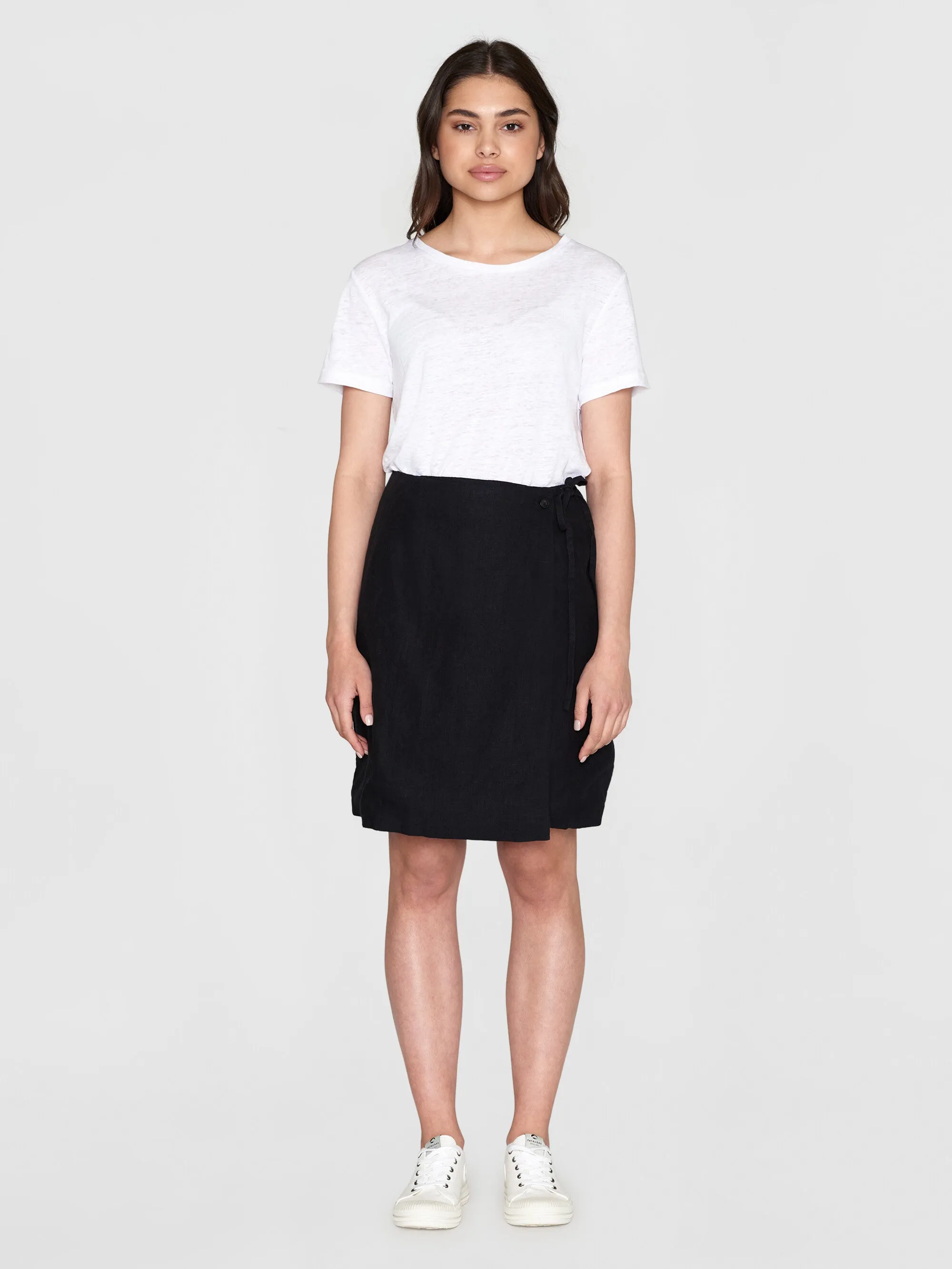 Natural linen wrap skirt - Black Jet