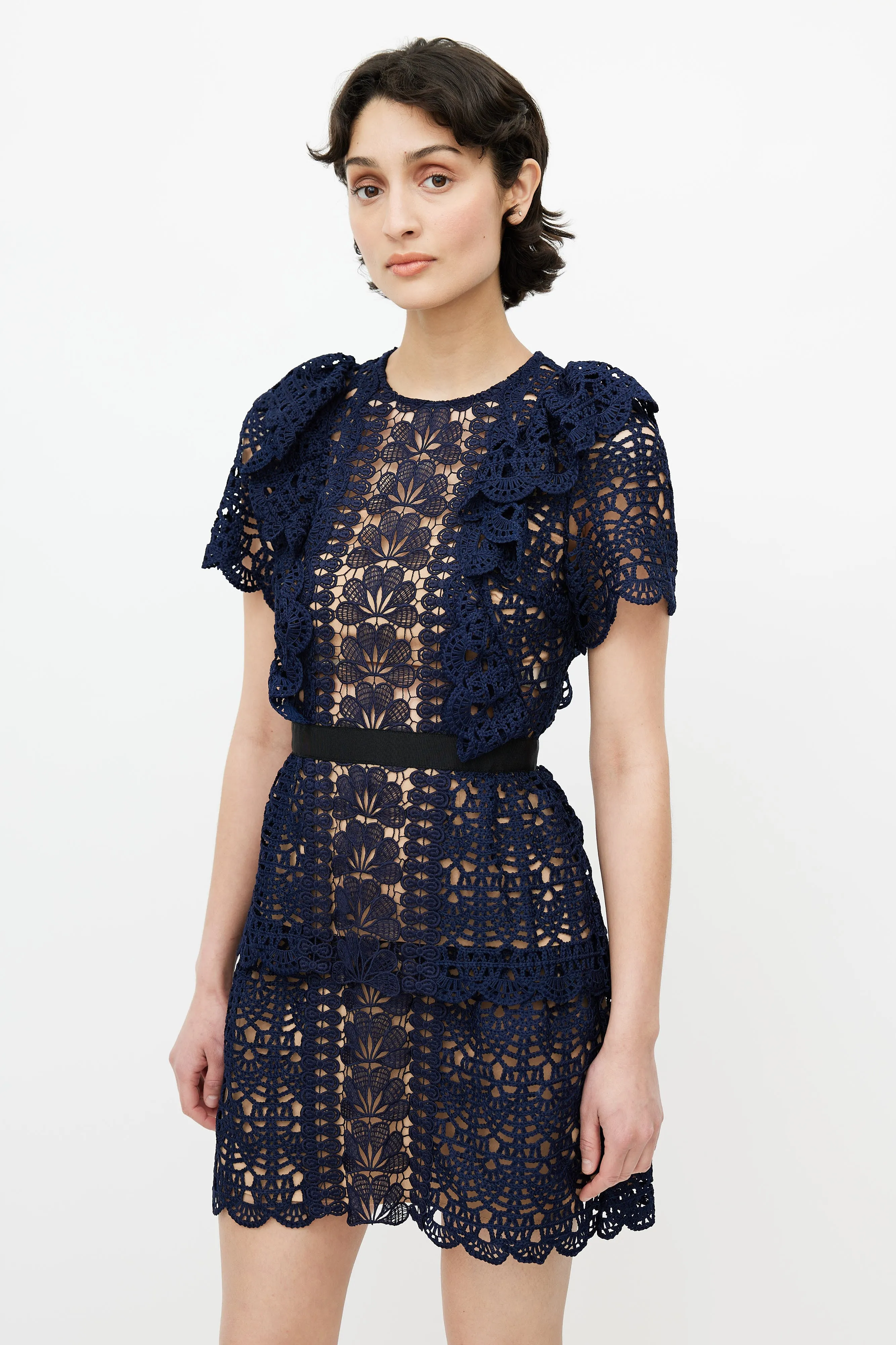 Navy Lace A-Line Dress