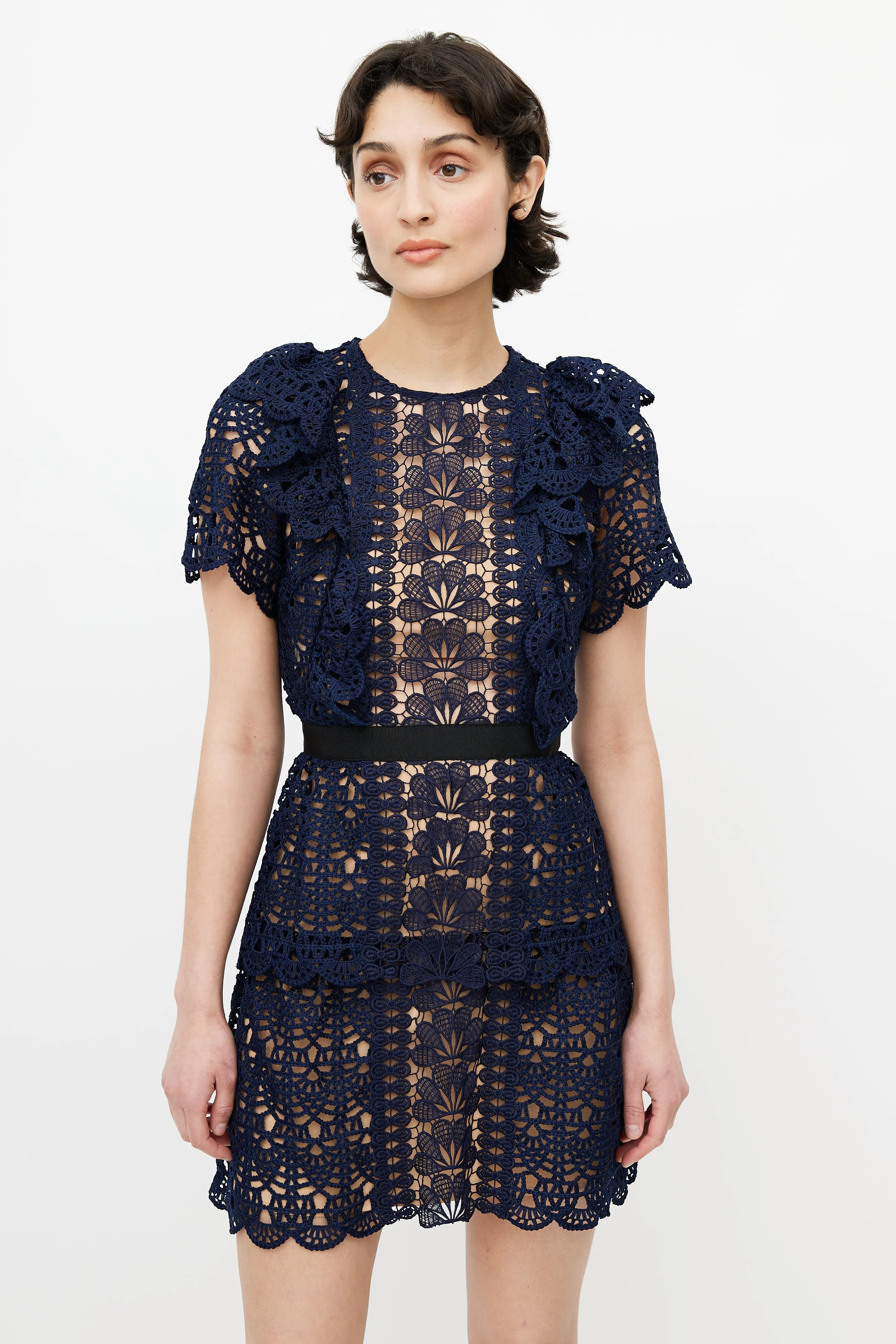 Navy Lace A-Line Dress