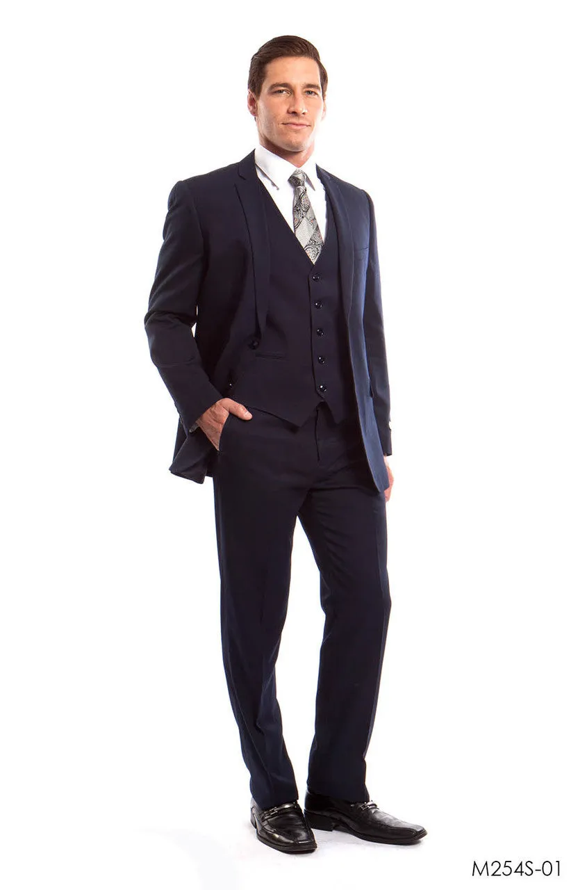 Navy Solid 3-PC Slim Fit Suits For Men