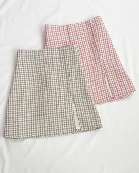 Norah Plaid A-Line Miniskirt w/ Side Slit (Sage)