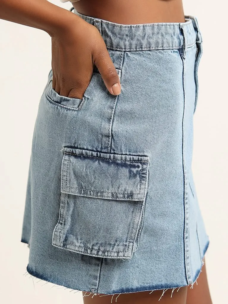 Nuon Light Blue High Rise Denim Skirt