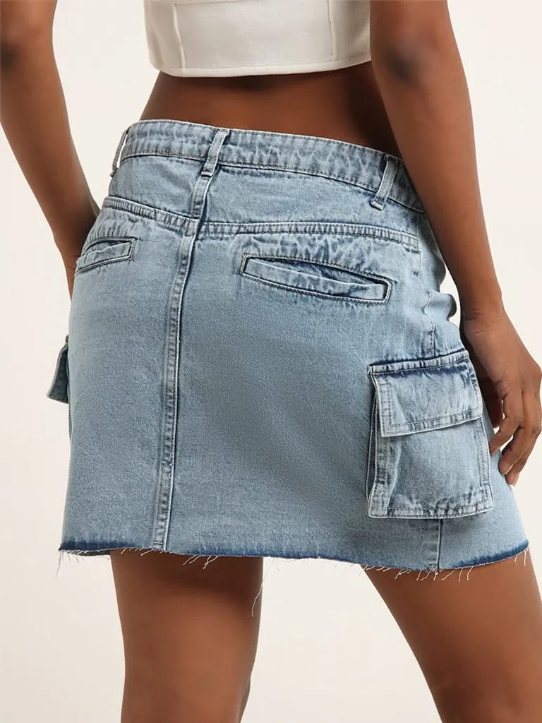 Nuon Light Blue High Rise Denim Skirt