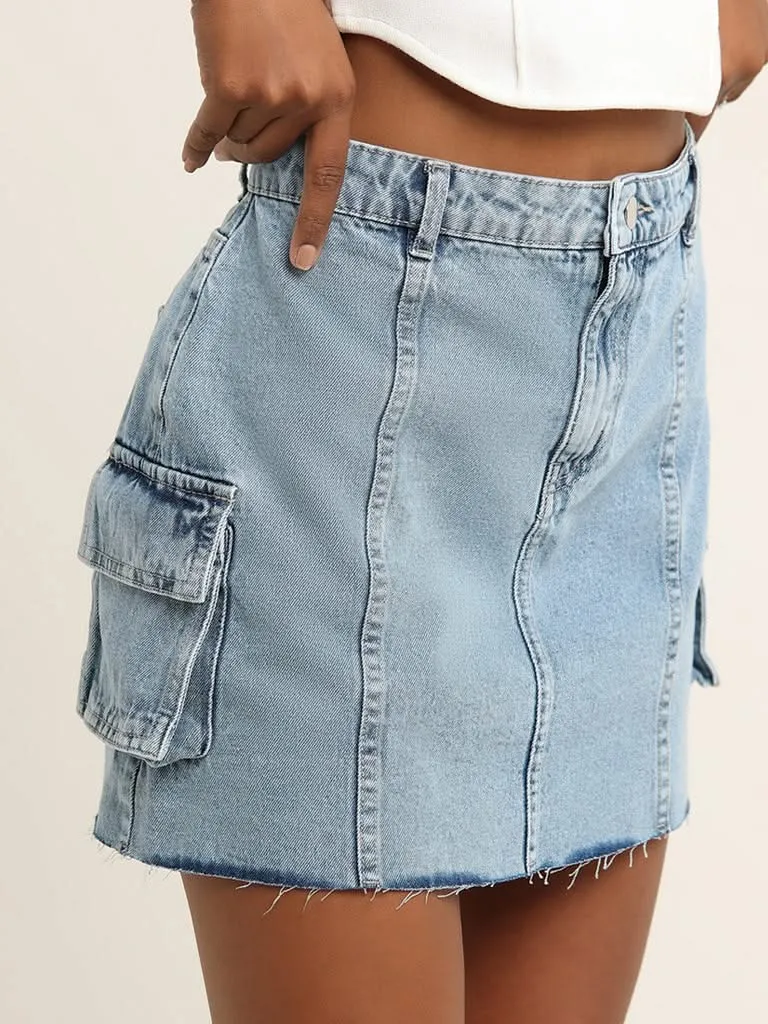 Nuon Light Blue High Rise Denim Skirt