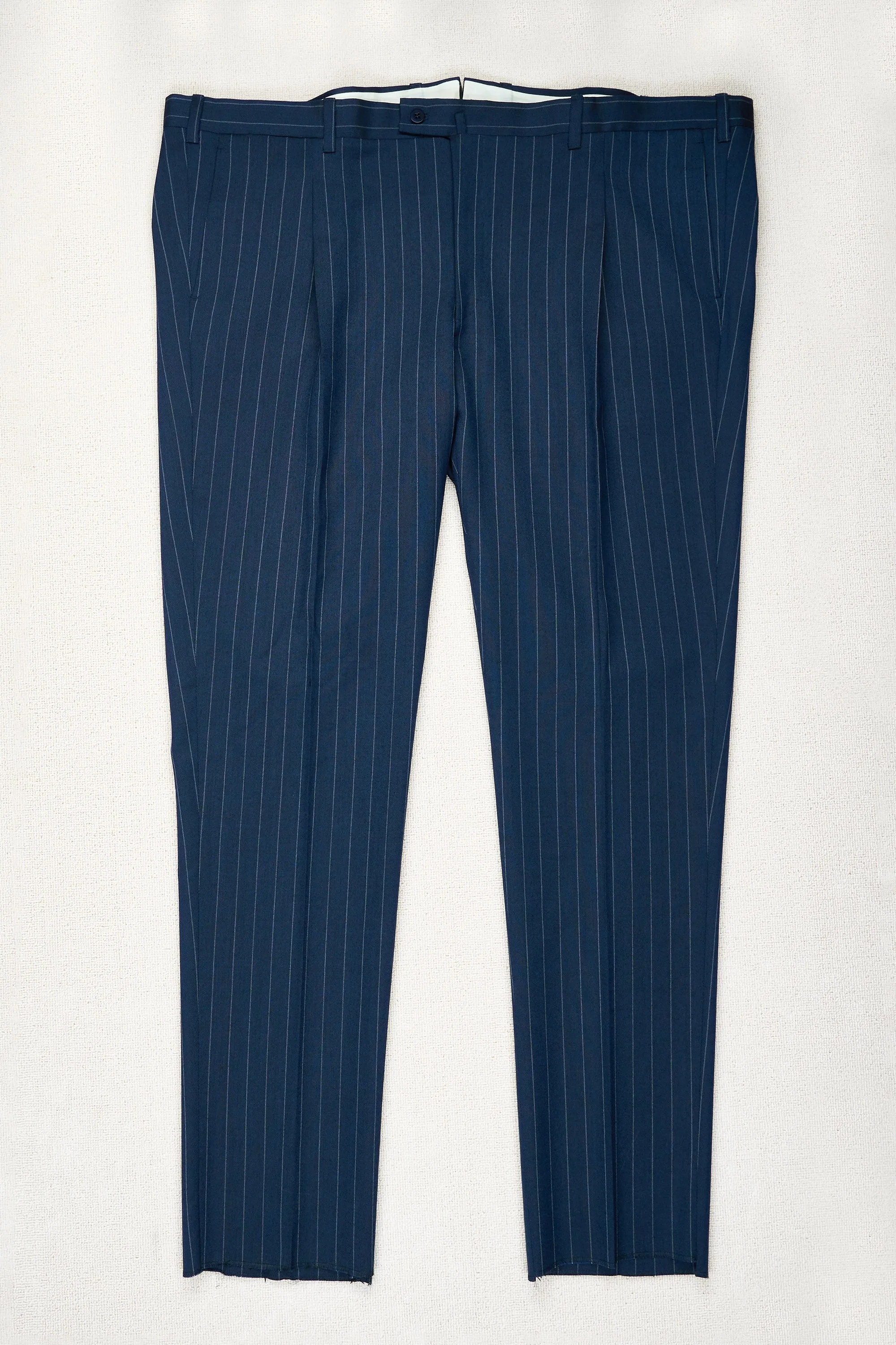 Orazio Luciano Blue with White Chalkstripe Wool Suit Bespoke