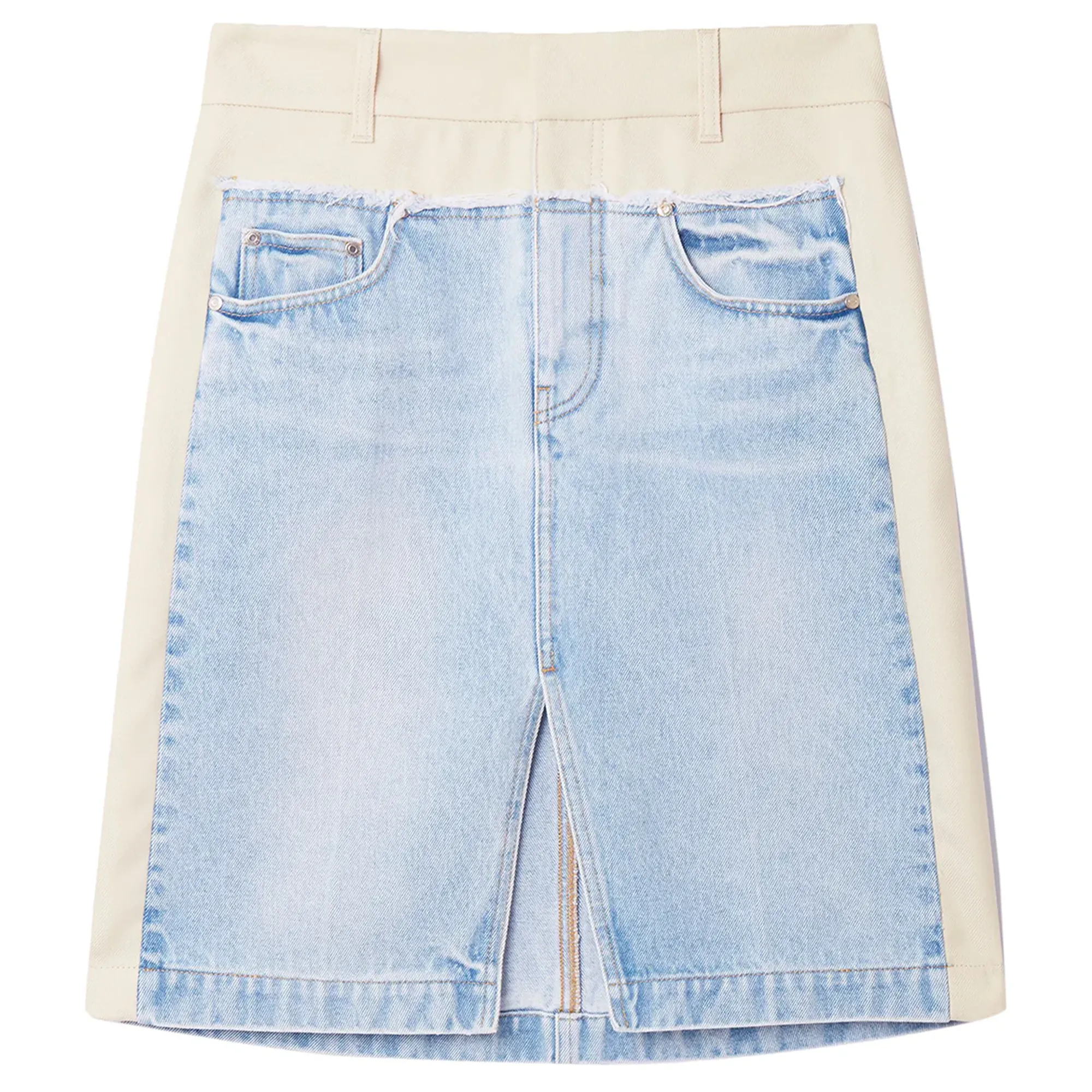 Paneled Light Vintage Blue Denim Skirt