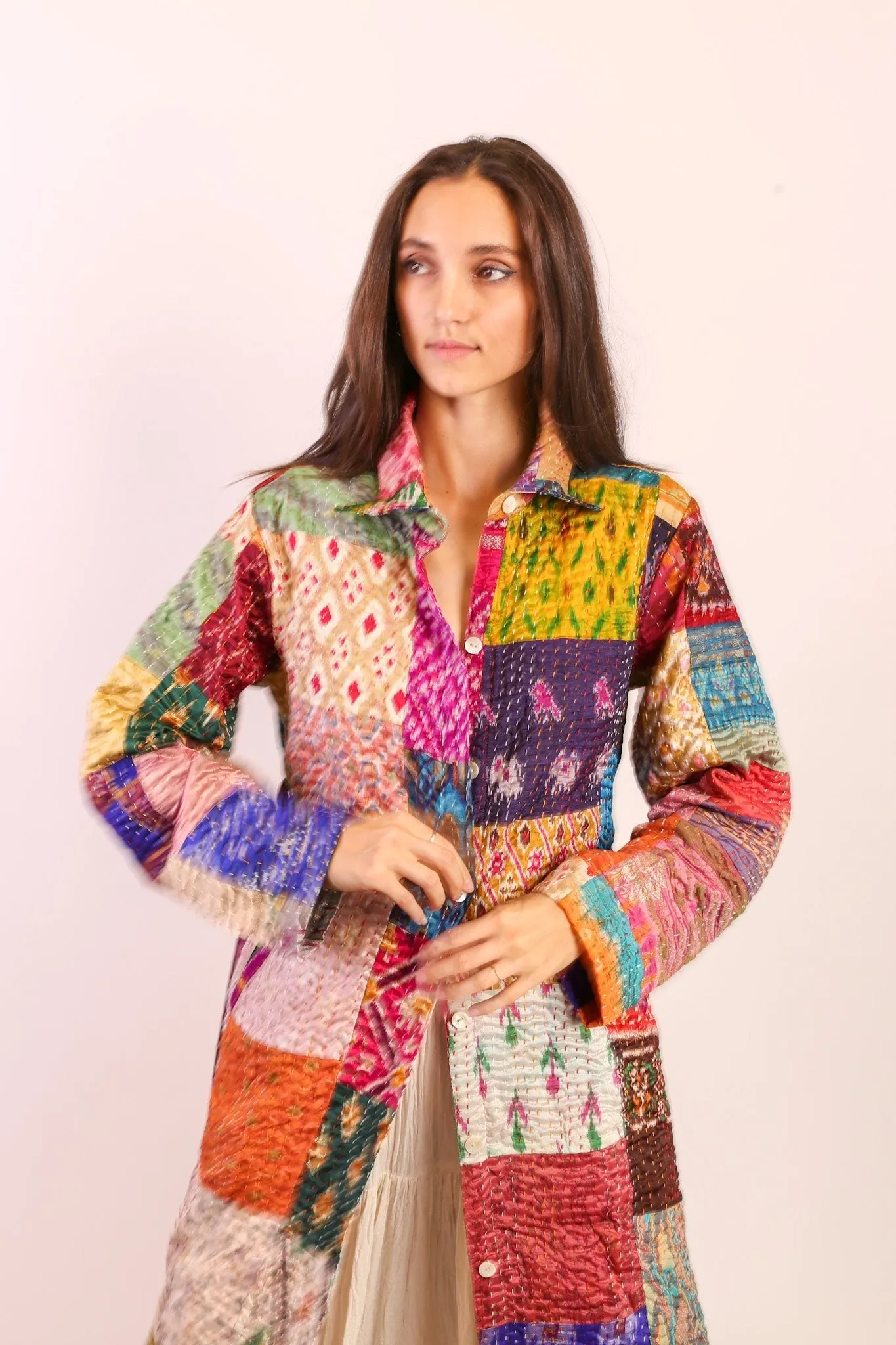 PATCHWORK SILK COAT HILA