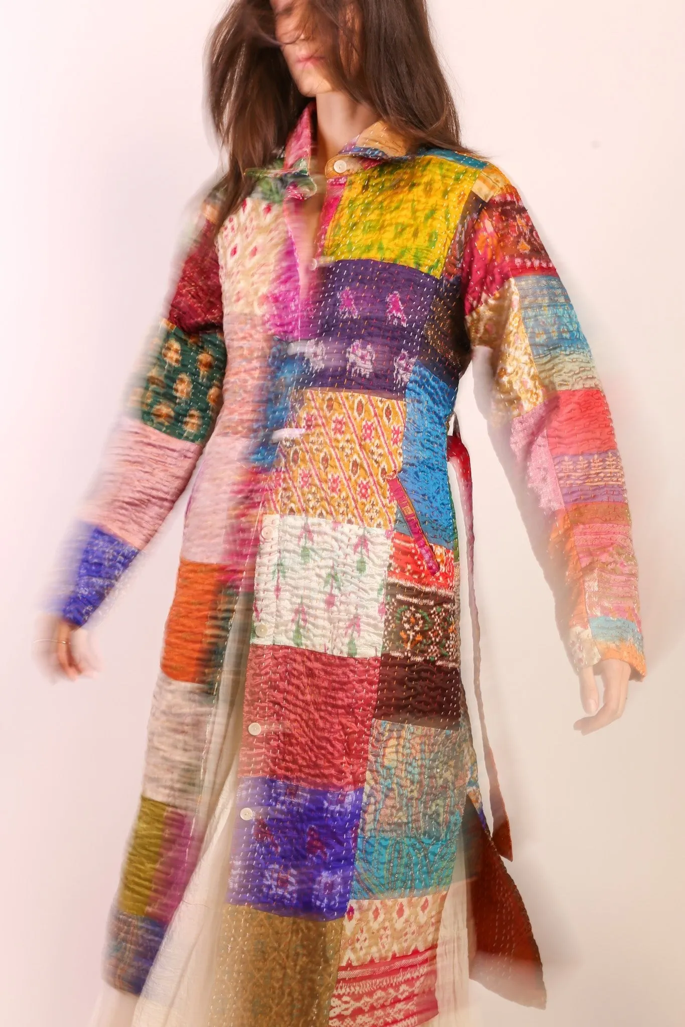 PATCHWORK SILK COAT HILA