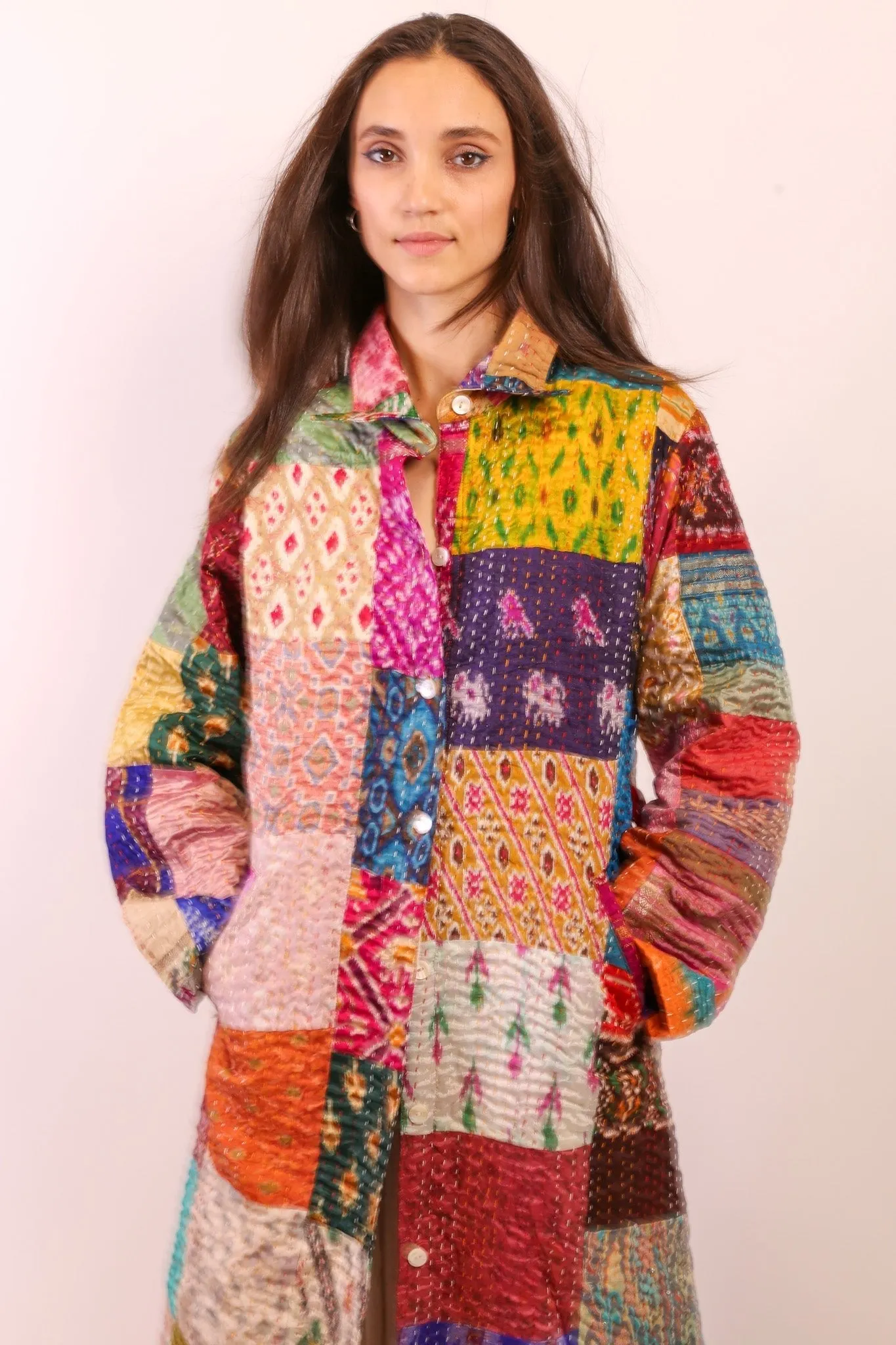 PATCHWORK SILK COAT HILA