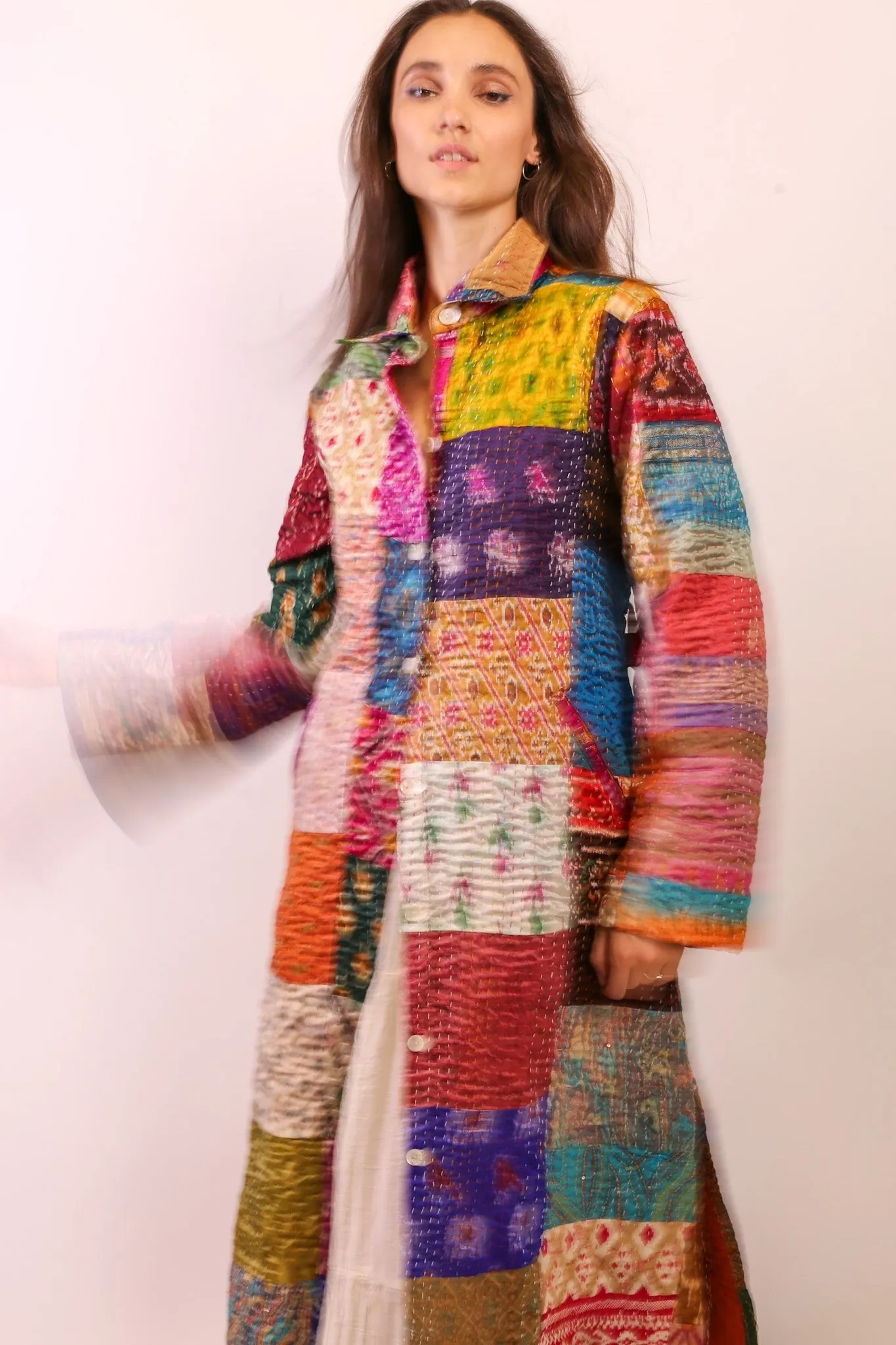 PATCHWORK SILK COAT HILA