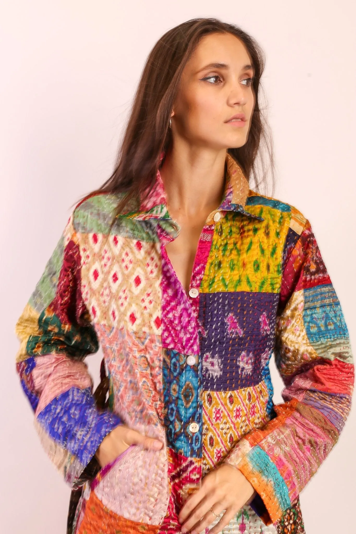 PATCHWORK SILK COAT HILA