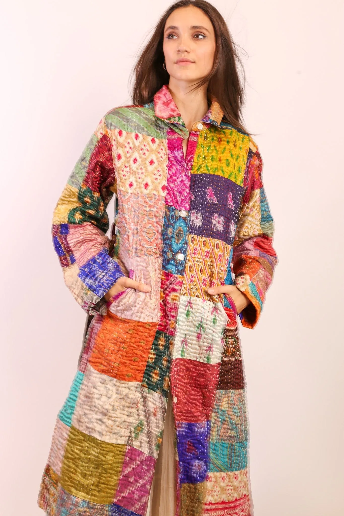 PATCHWORK SILK COAT HILA