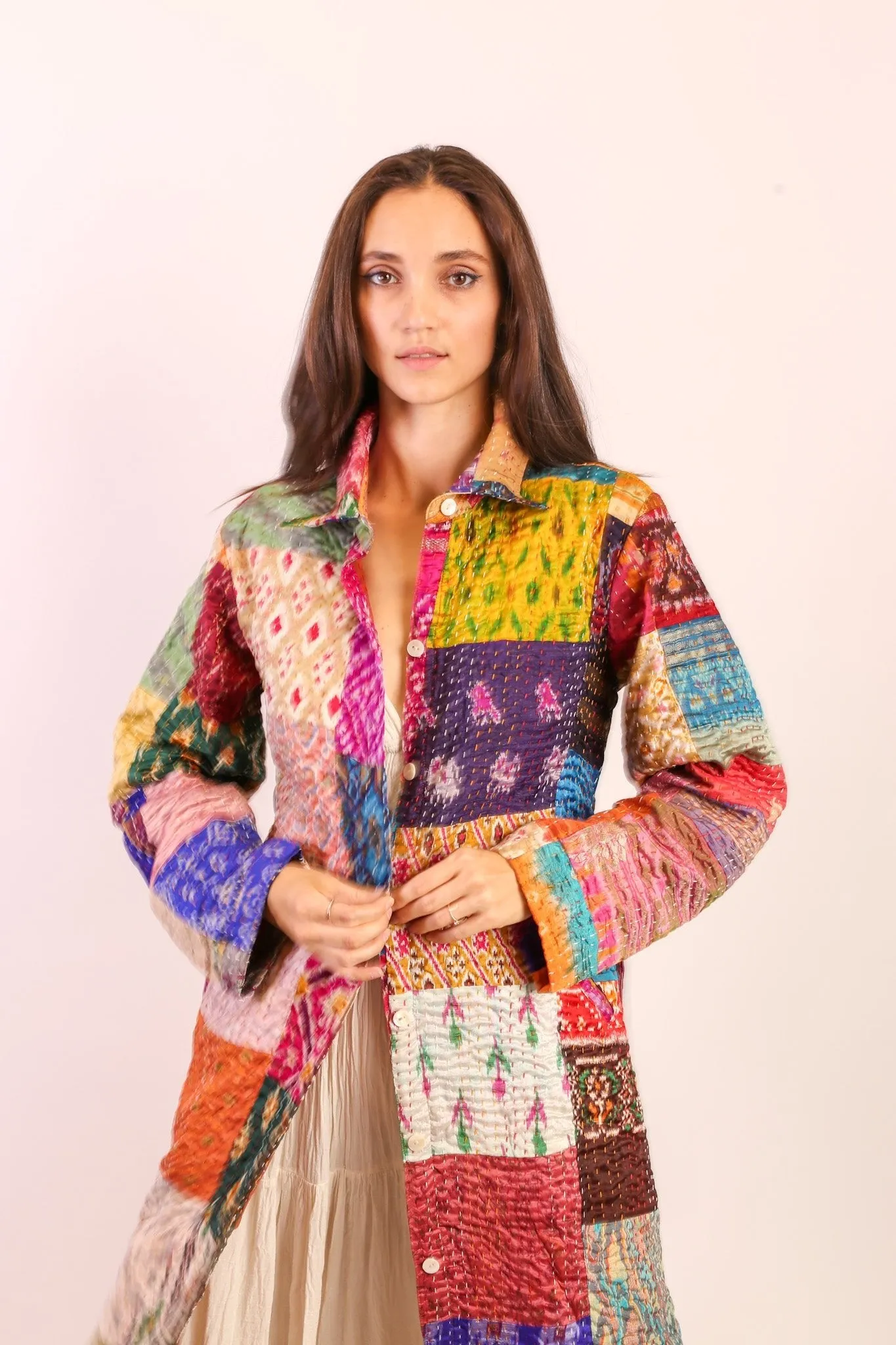 PATCHWORK SILK COAT HILA