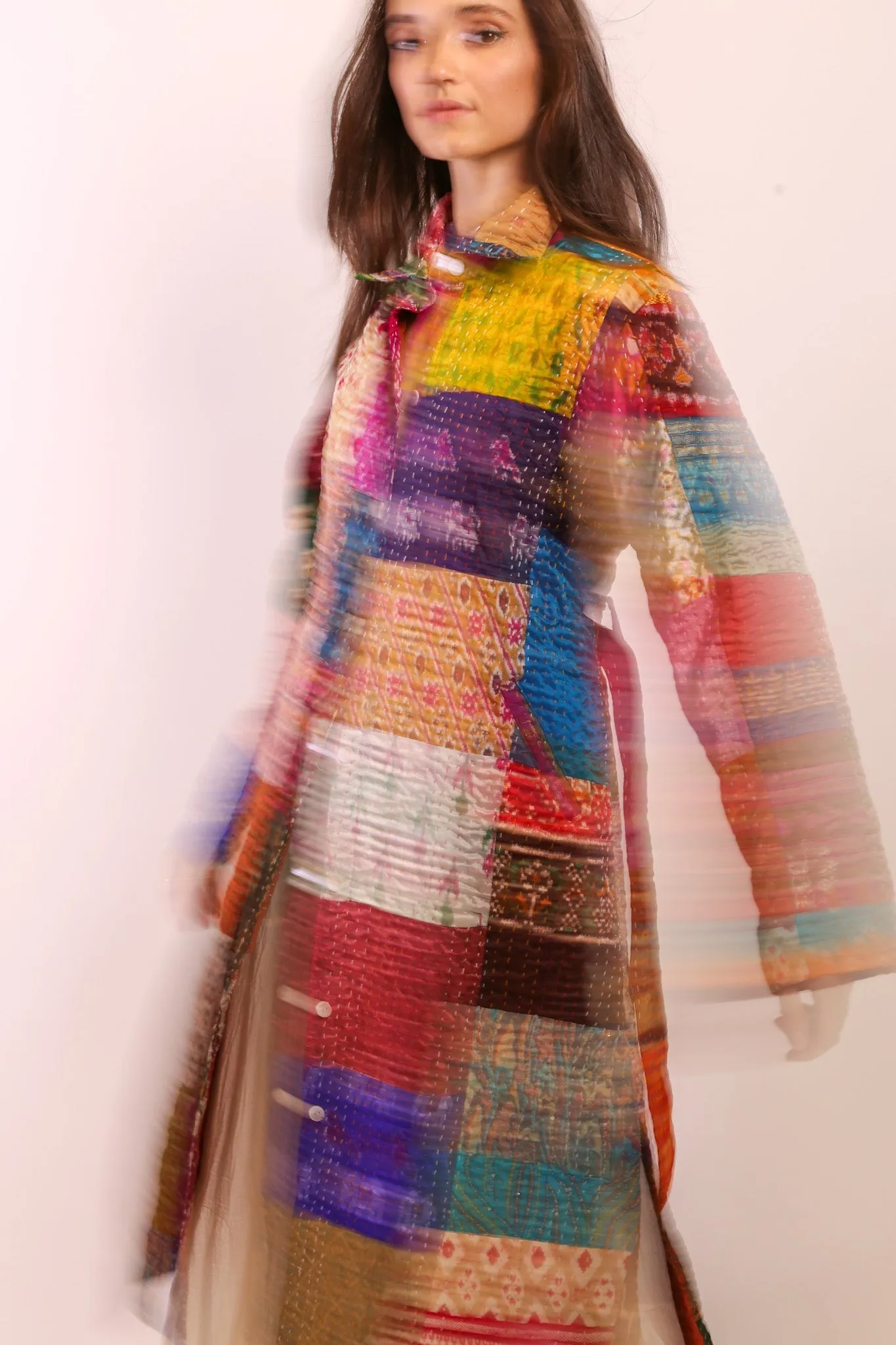 PATCHWORK SILK COAT HILA