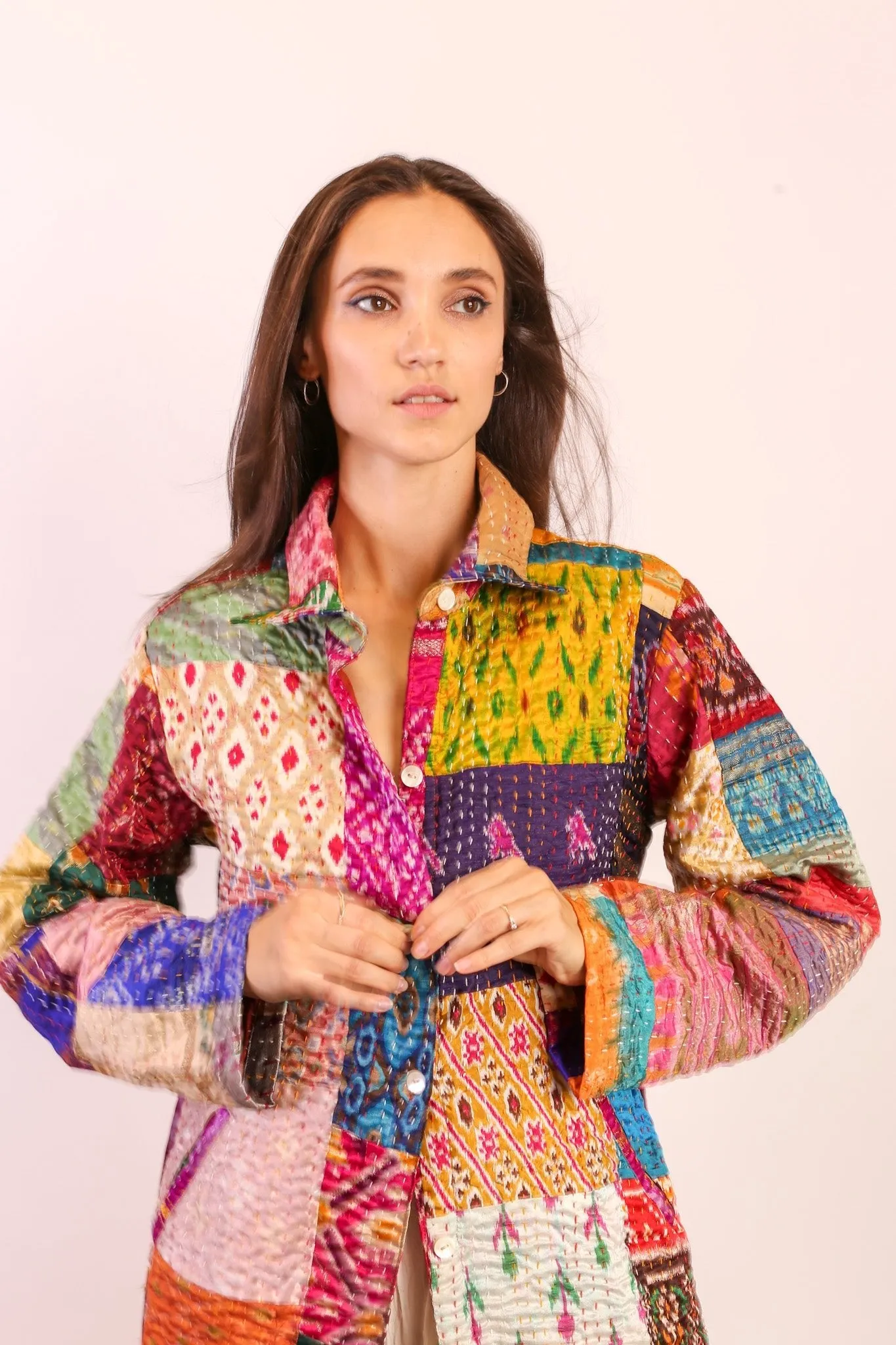 PATCHWORK SILK COAT HILA