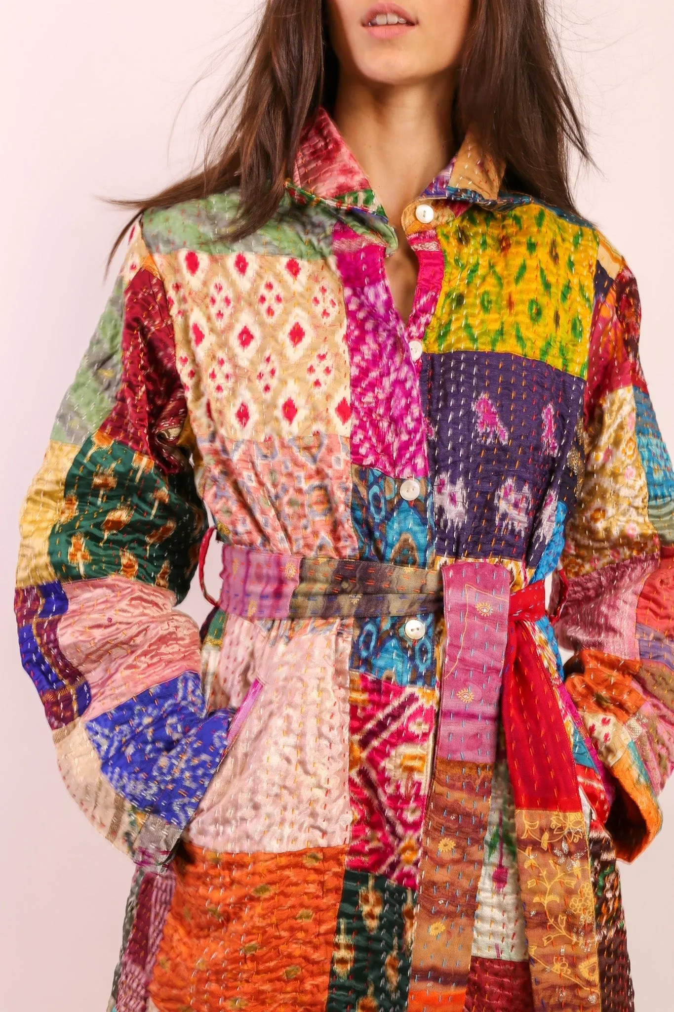 PATCHWORK SILK COAT HILA