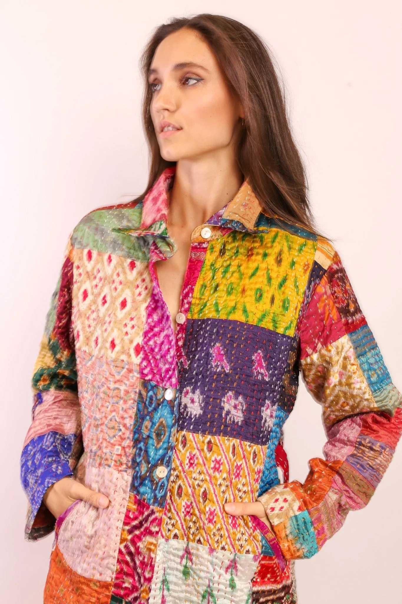 PATCHWORK SILK COAT HILA