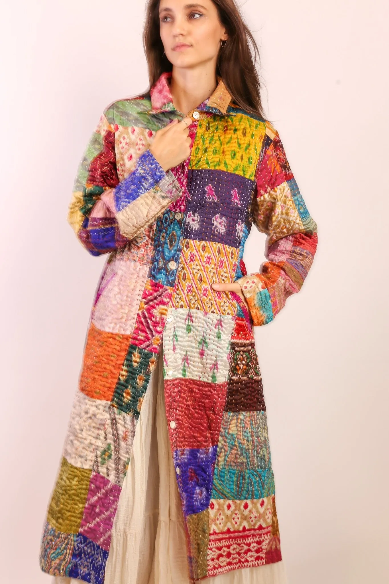 PATCHWORK SILK COAT HILA