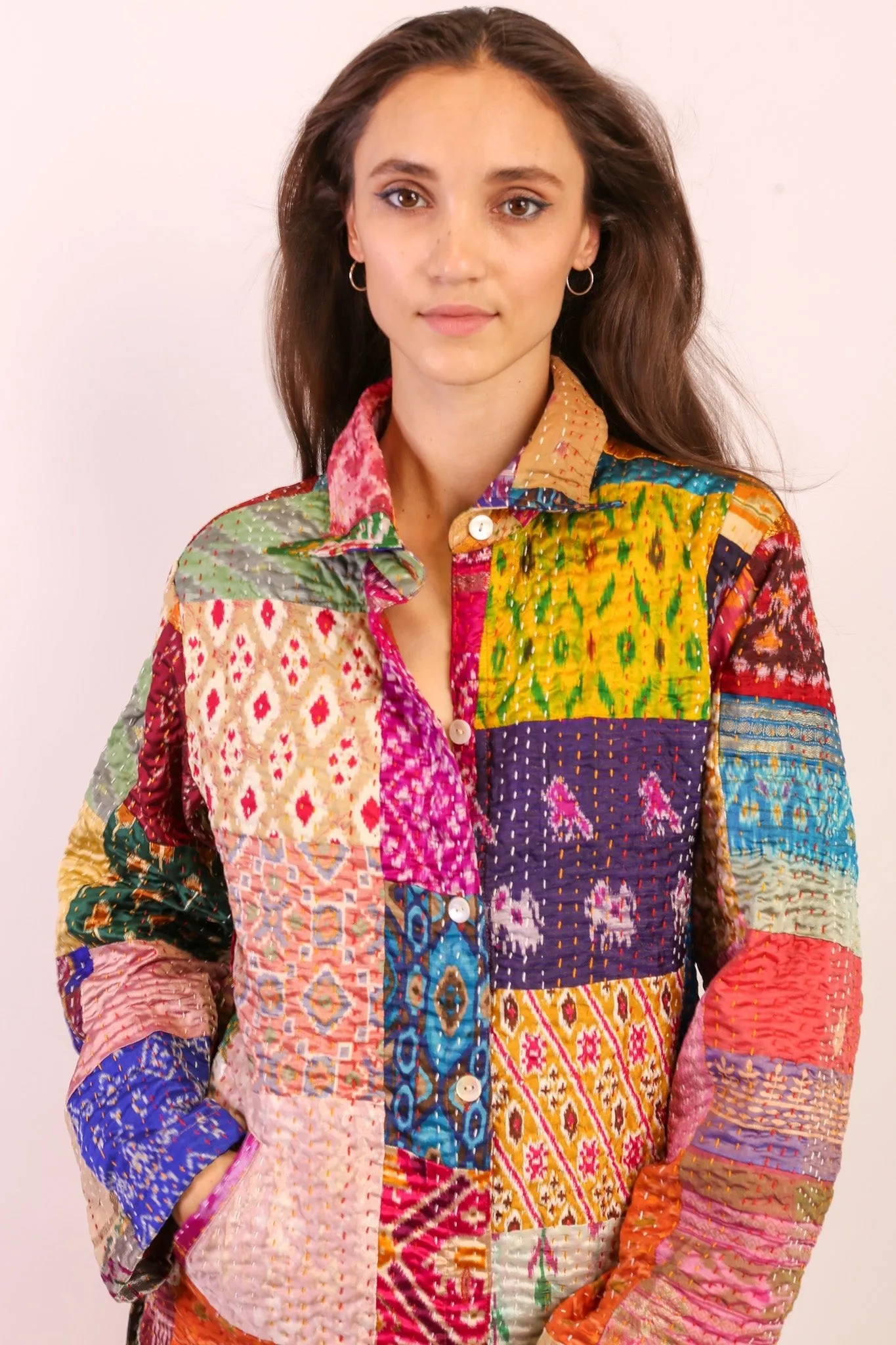 PATCHWORK SILK COAT HILA