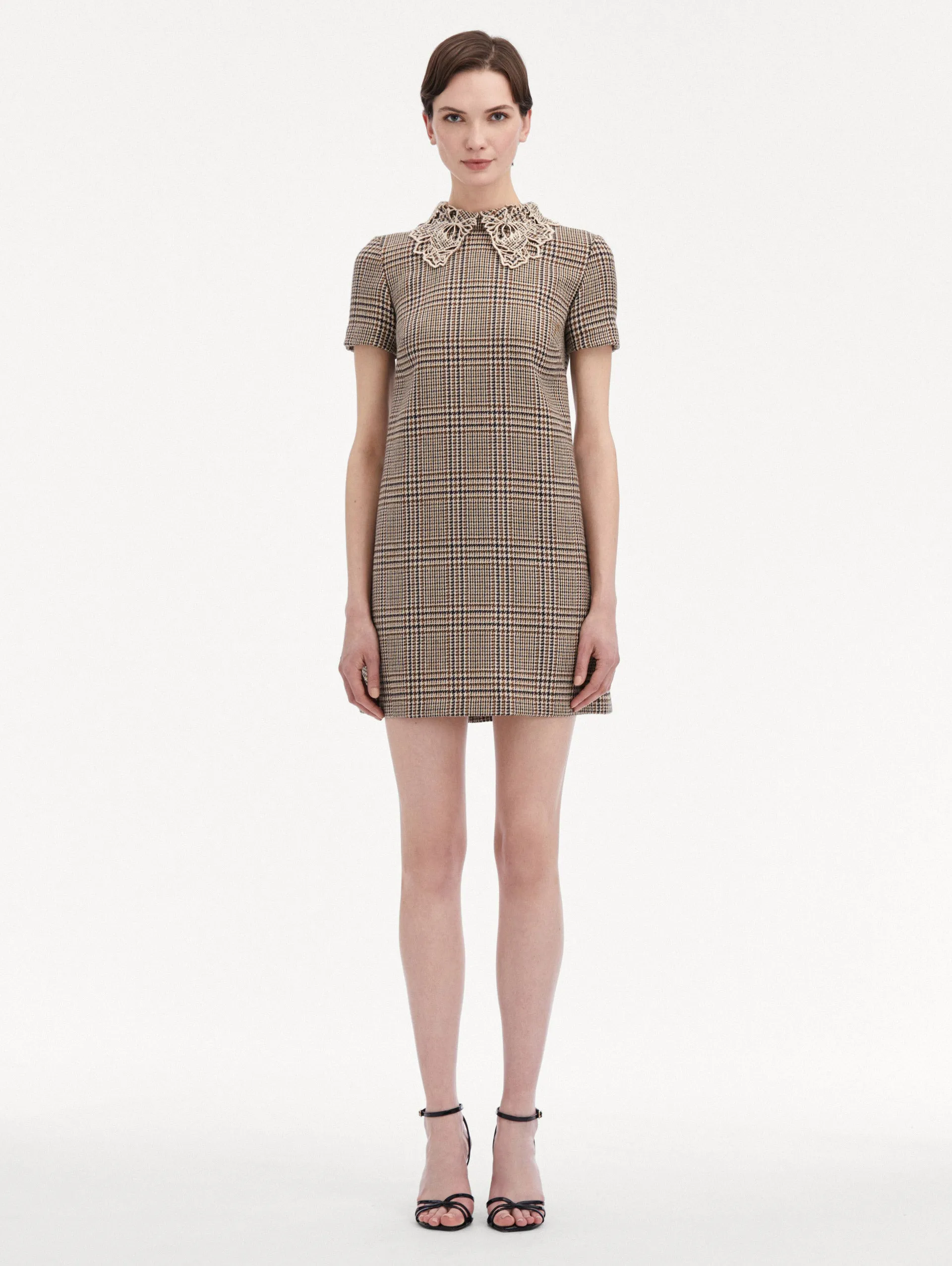 Peony Guipure Collar Plaid Shift Dress