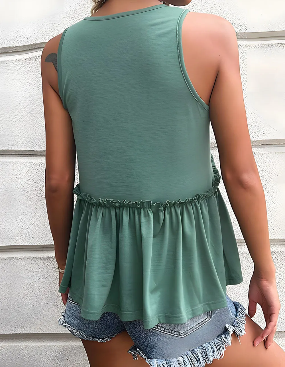 Plain V-Neck Patchwork Sleeveless Shirt