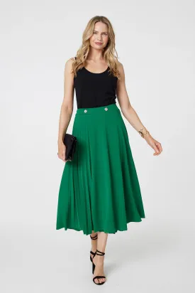 Pleat Detail High Waist A-Line Midi Skirt