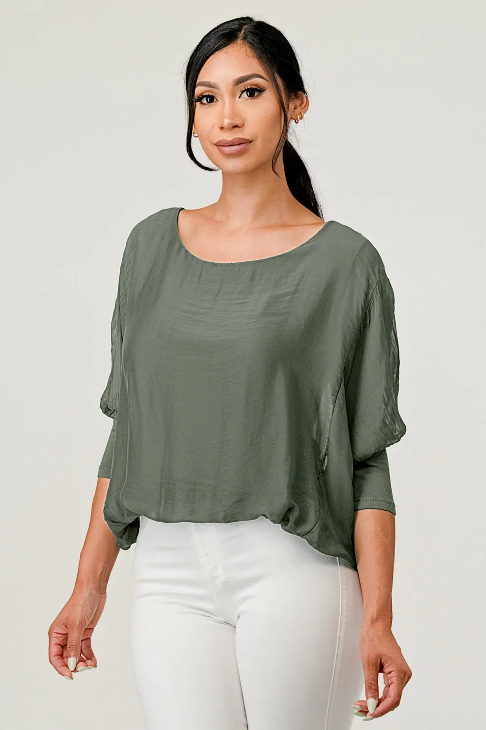 Raw Moda Solid Silk Elastic Sleeves Top