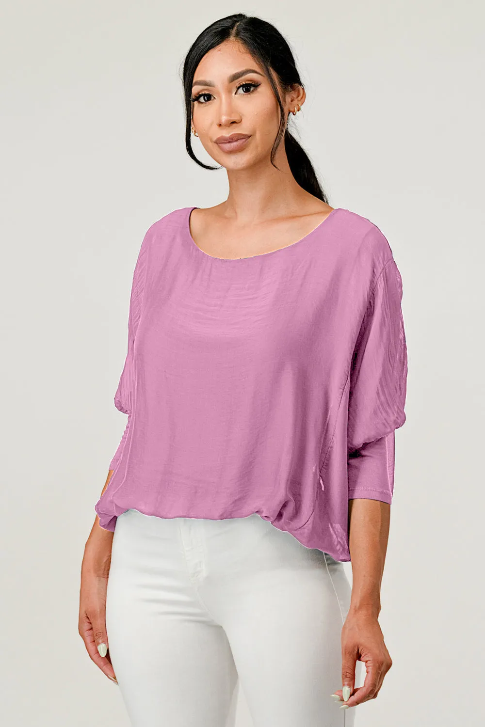 Raw Moda Solid Silk Elastic Sleeves Top