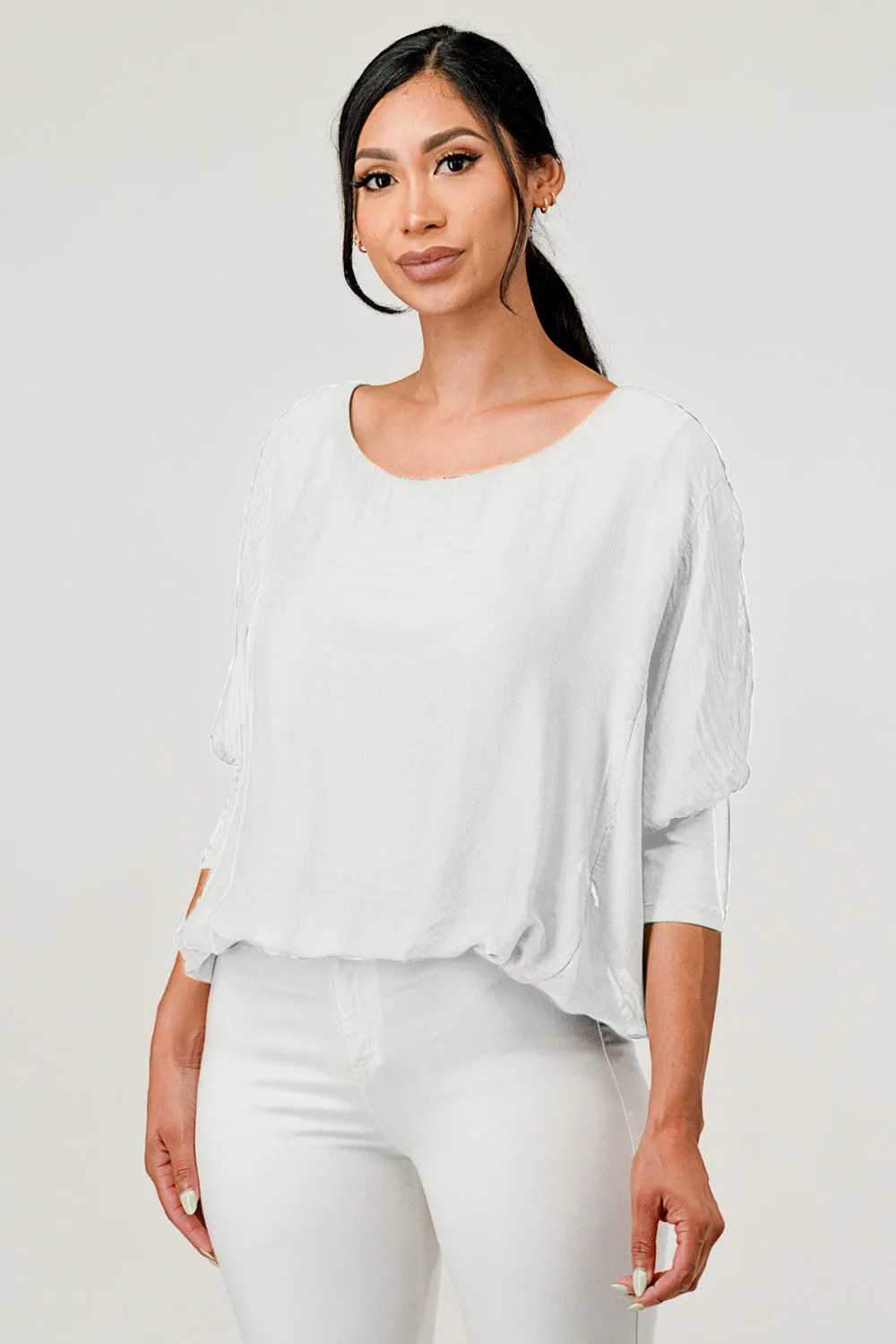 Raw Moda Solid Silk Elastic Sleeves Top