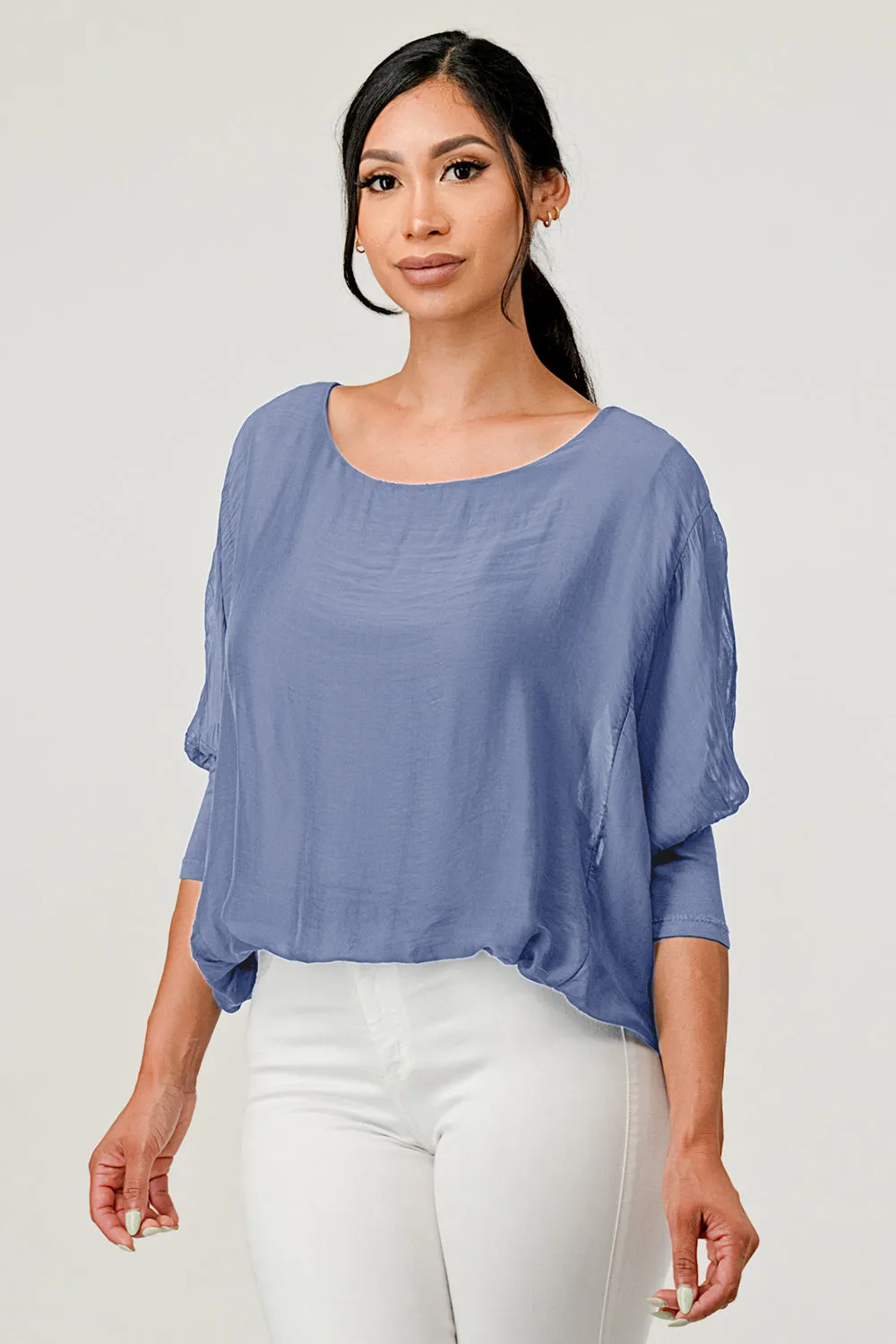 Raw Moda Solid Silk Elastic Sleeves Top