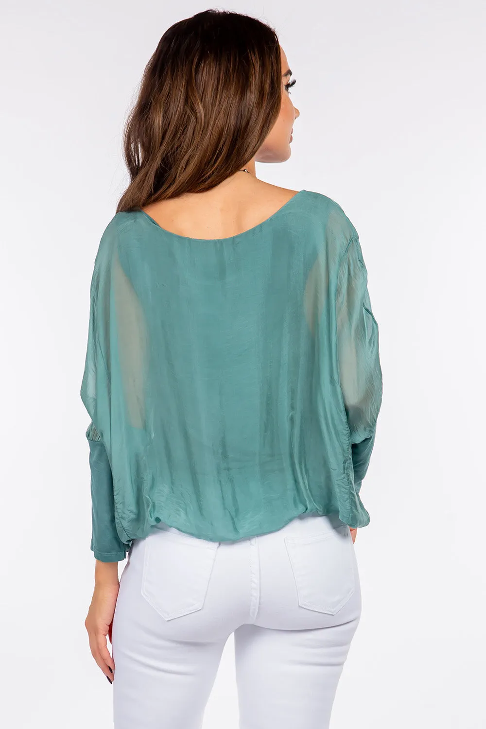 Raw Moda Solid Silk Elastic Sleeves Top