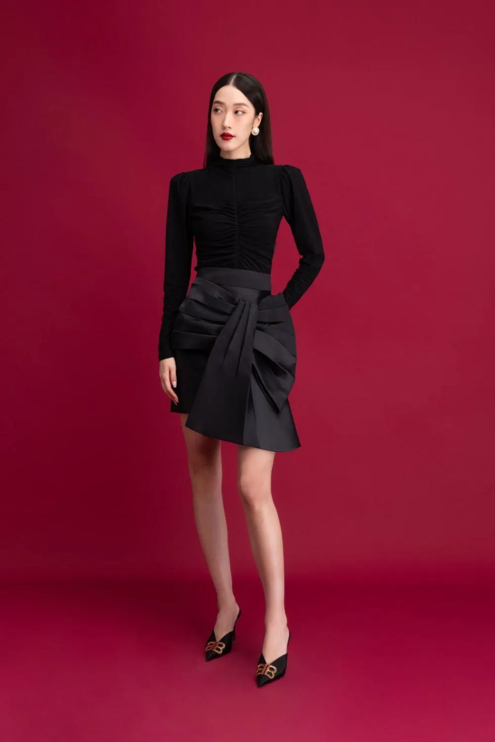 Rory A-line Bow Tie Taffeta Mini Skirt