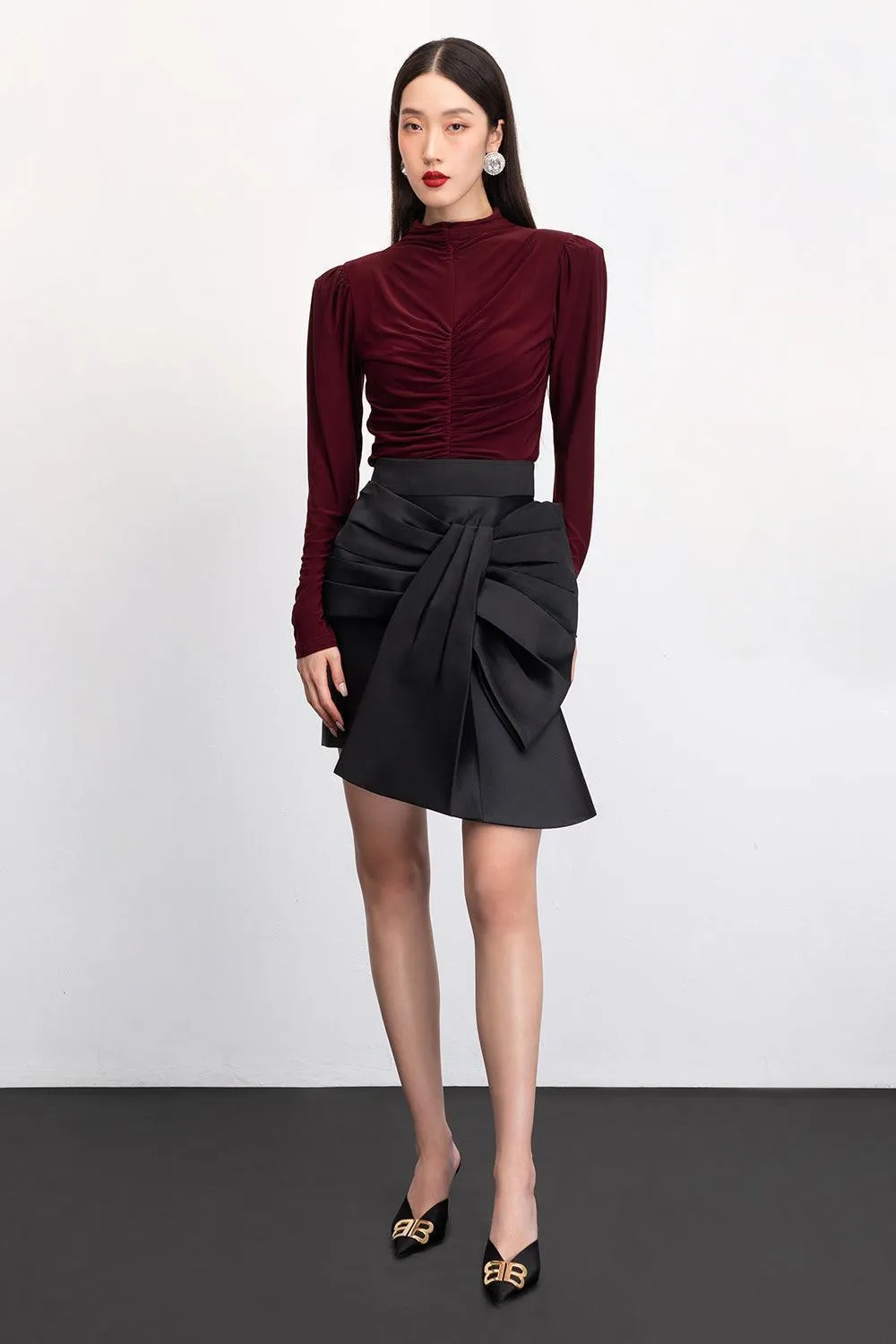 Rory A-line Bow Tie Taffeta Mini Skirt