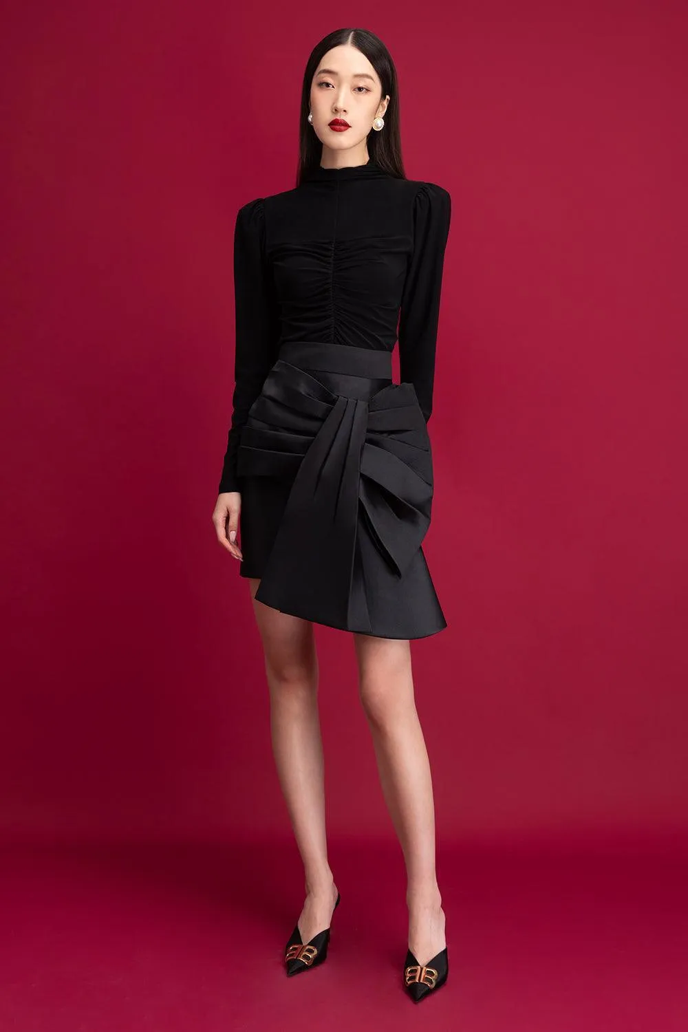 Rory A-line Bow Tie Taffeta Mini Skirt