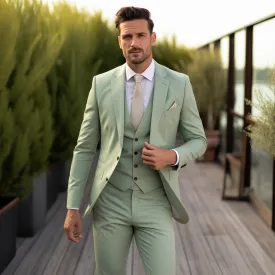 Sage Green Three Piece Wedding and Business Suit for Men - Stylish, Sophisticated, and Versatile