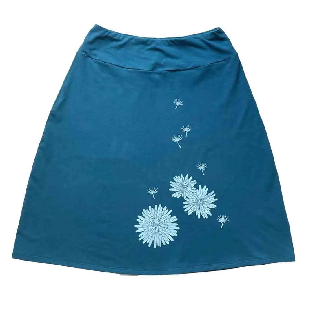 Skirt - Dandelion A-Line (Light Blue on Dark Teal) by Uzura