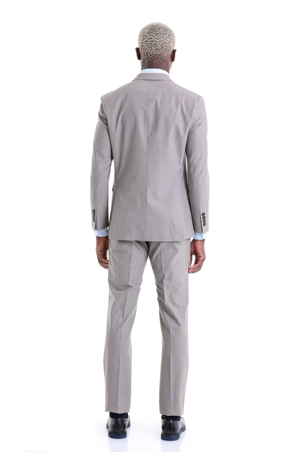 Slim Fit Beige Peak Lapel Wool Blend Classic Suit