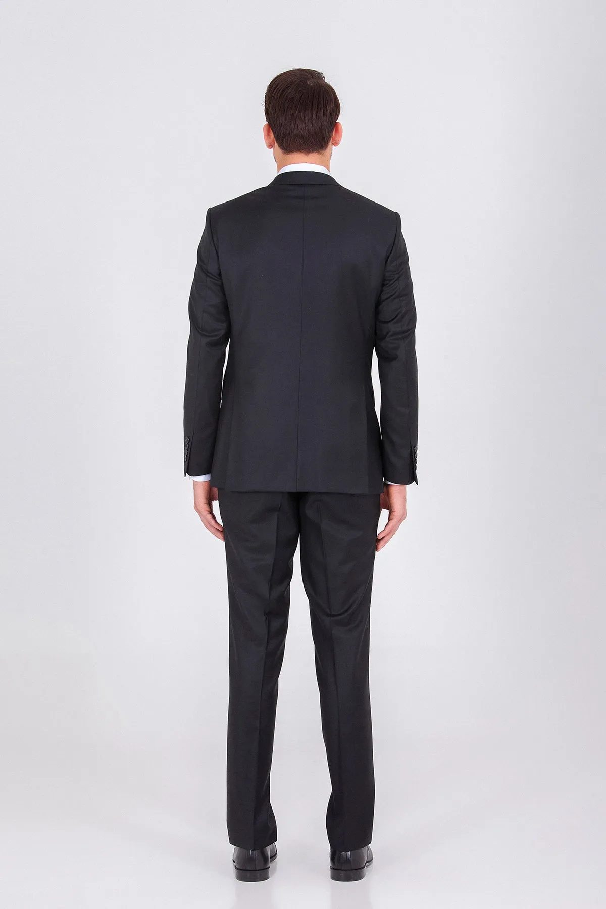 Slim Fit Peak Lapel Wool Blend Black Classic Suit