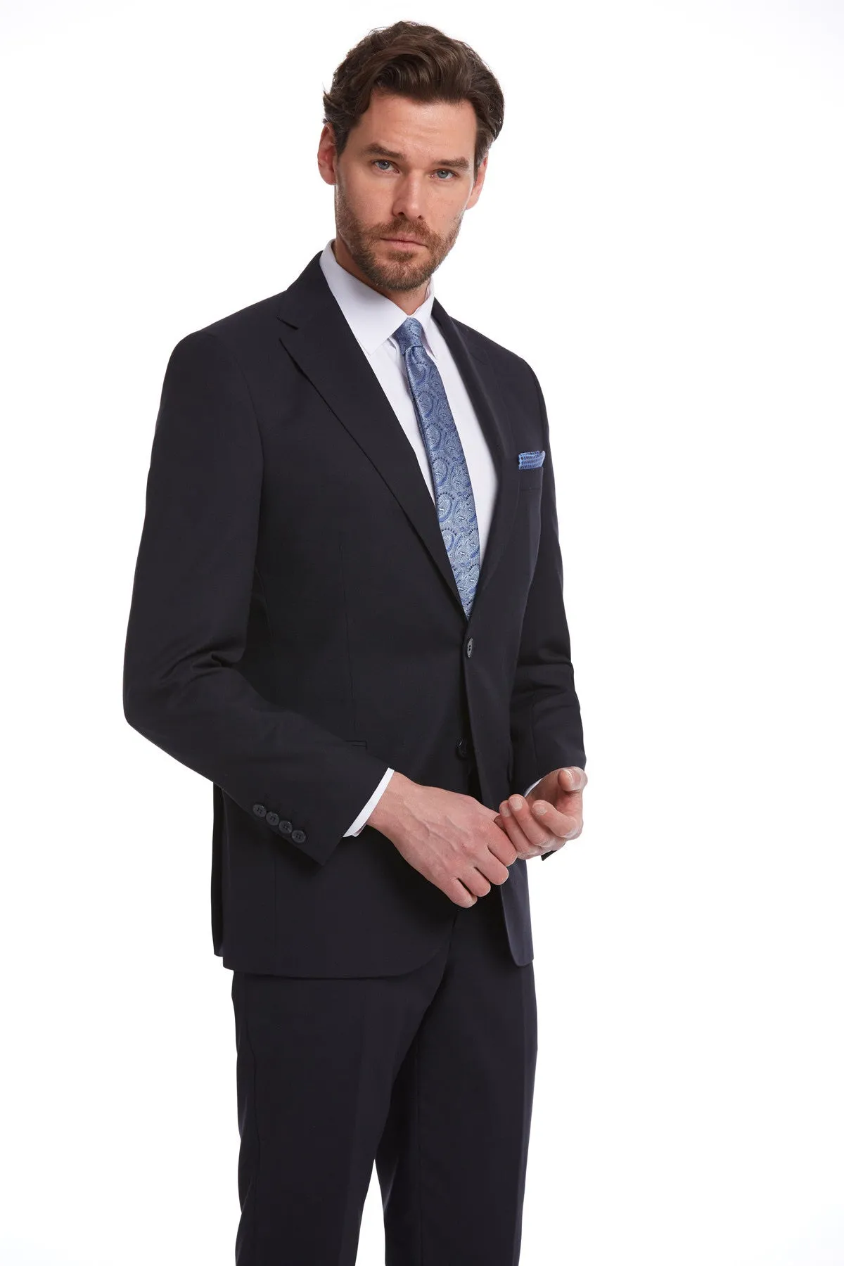 Slim Fit Plain Notch Lapel Navy Classic Suit