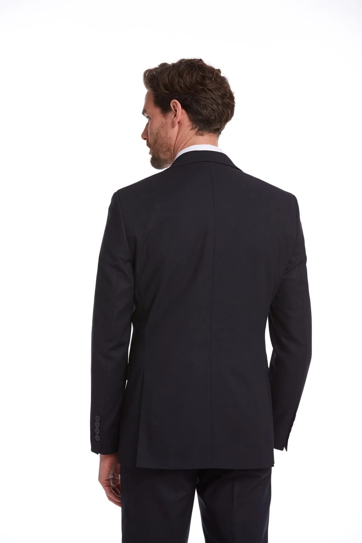 Slim Fit Plain Notch Lapel Navy Classic Suit