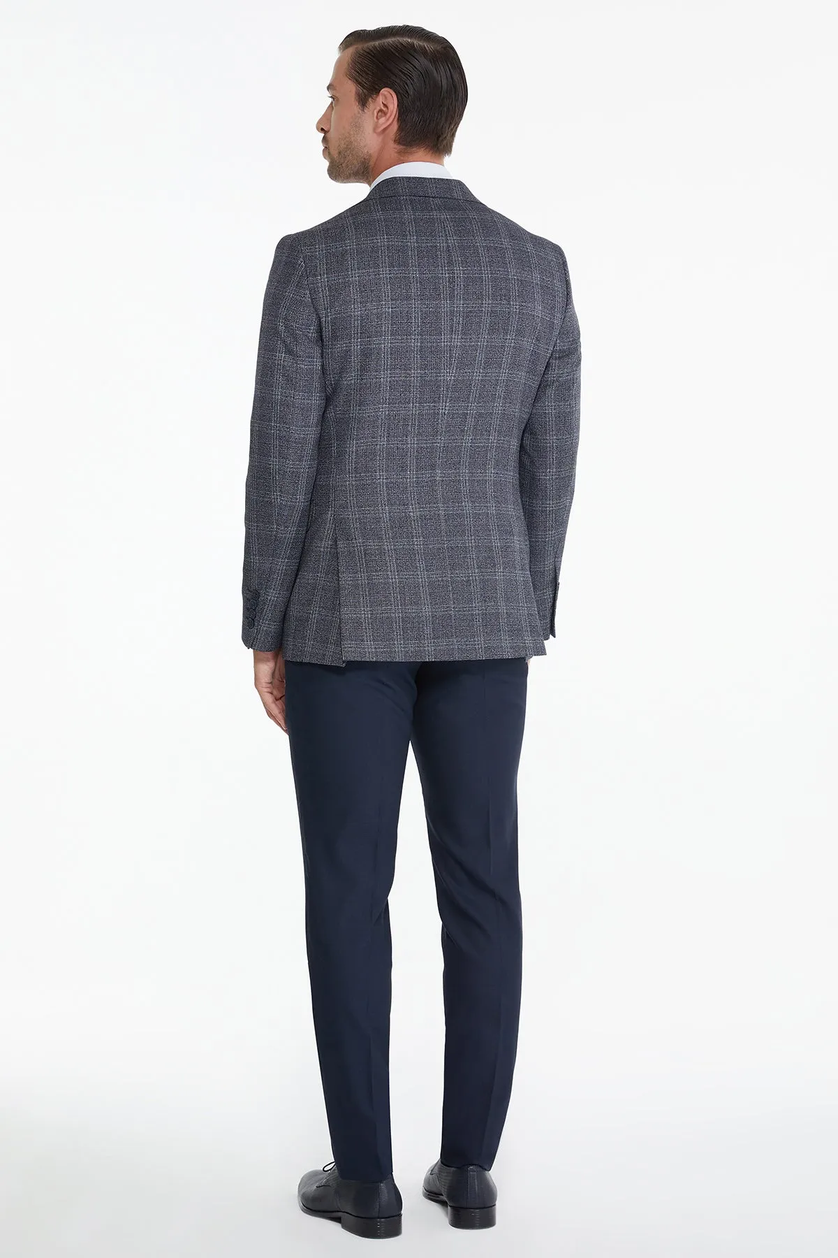 Slim Fit Tonal Plaid Notch Lapel Navy Casual Suit