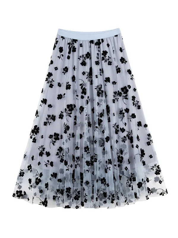 Stylish Floral A-Line Gauze Skirt