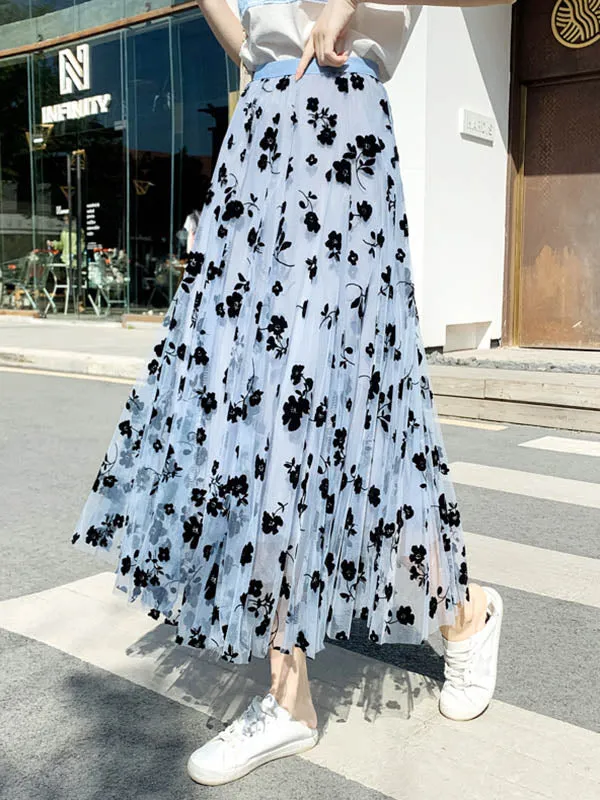 Stylish Floral A-Line Gauze Skirt