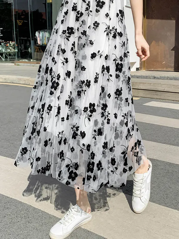 Stylish Floral A-Line Gauze Skirt