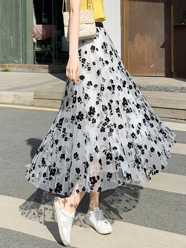 Stylish Floral A-Line Gauze Skirt