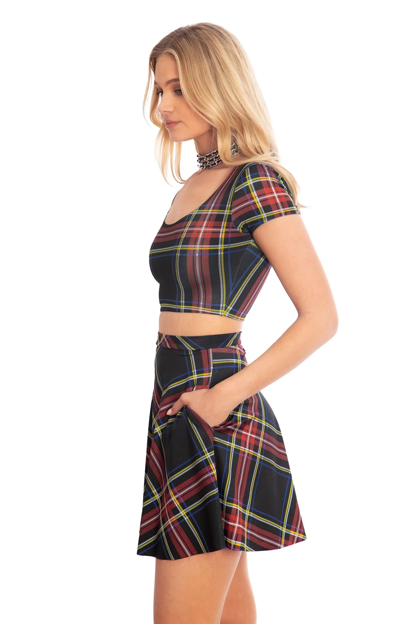 Tartan Old School Shiny Pocket A-Line Skirt