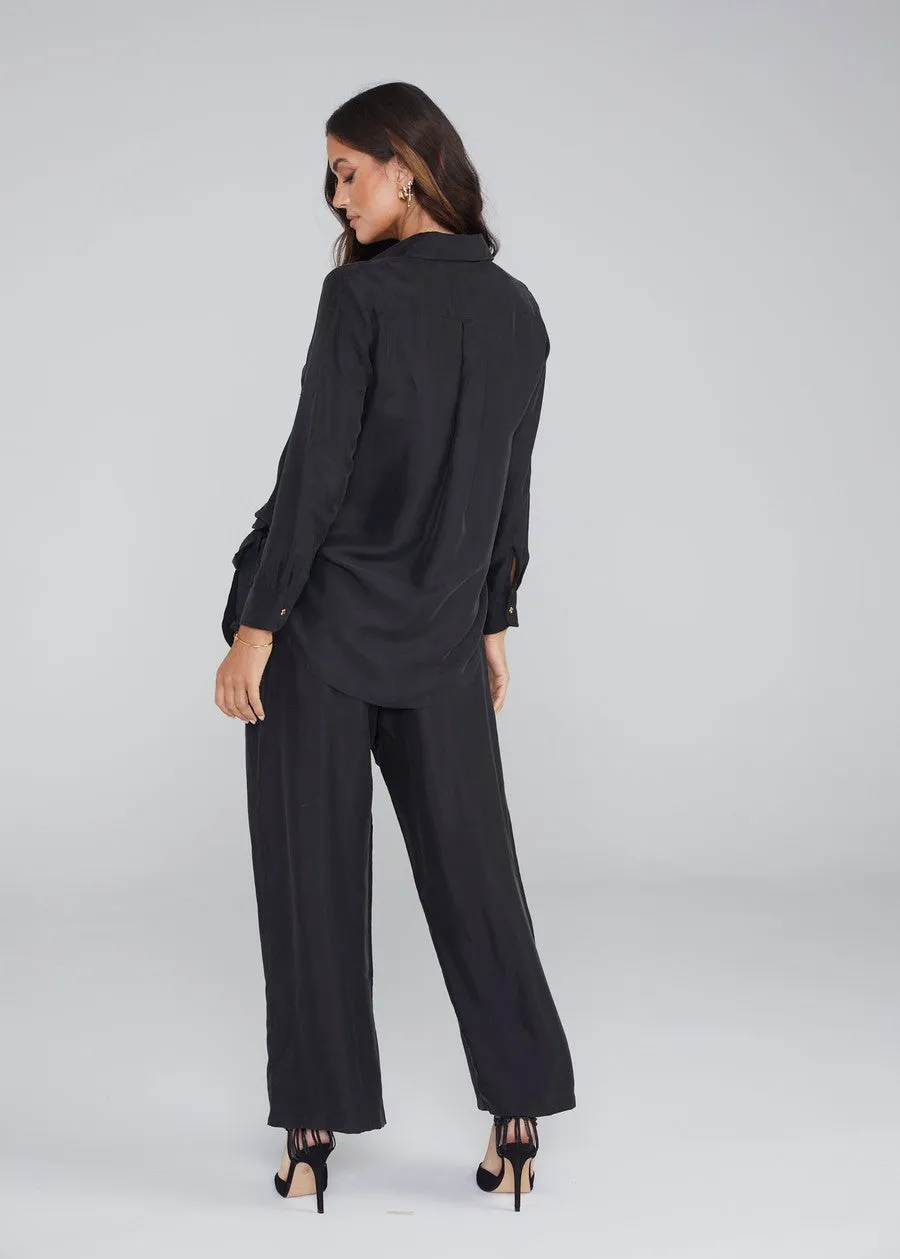 The Silk Long-sleeve Shirt - Black