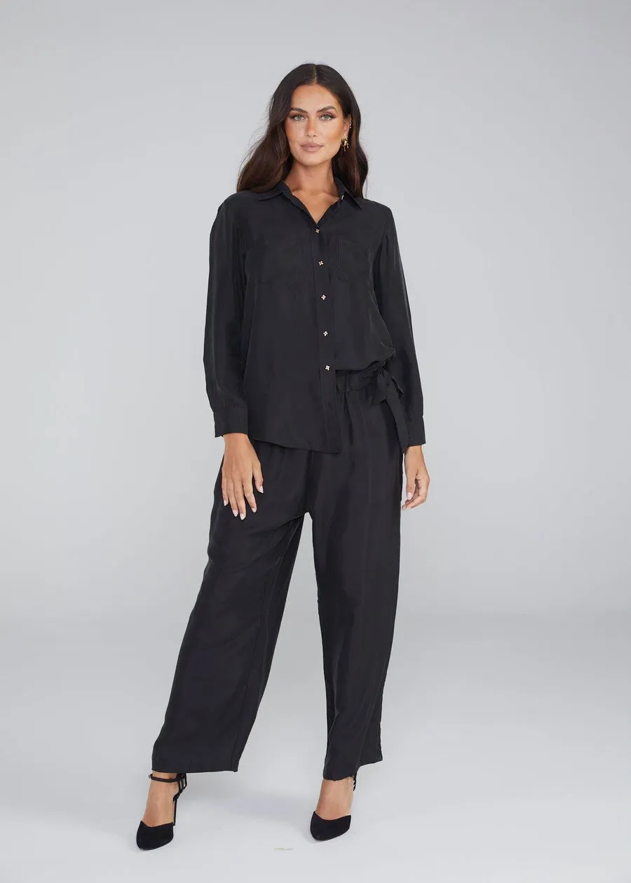 The Silk Long-sleeve Shirt - Black