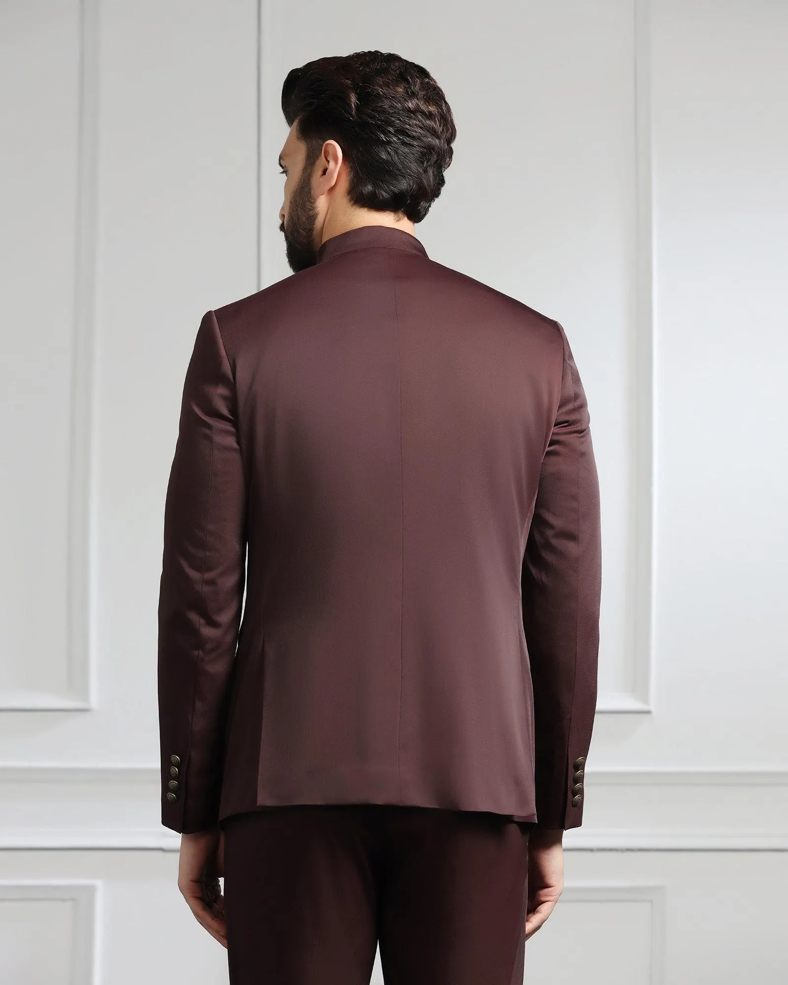 Two Piece Wine Solid Formal Suit - Ossessione